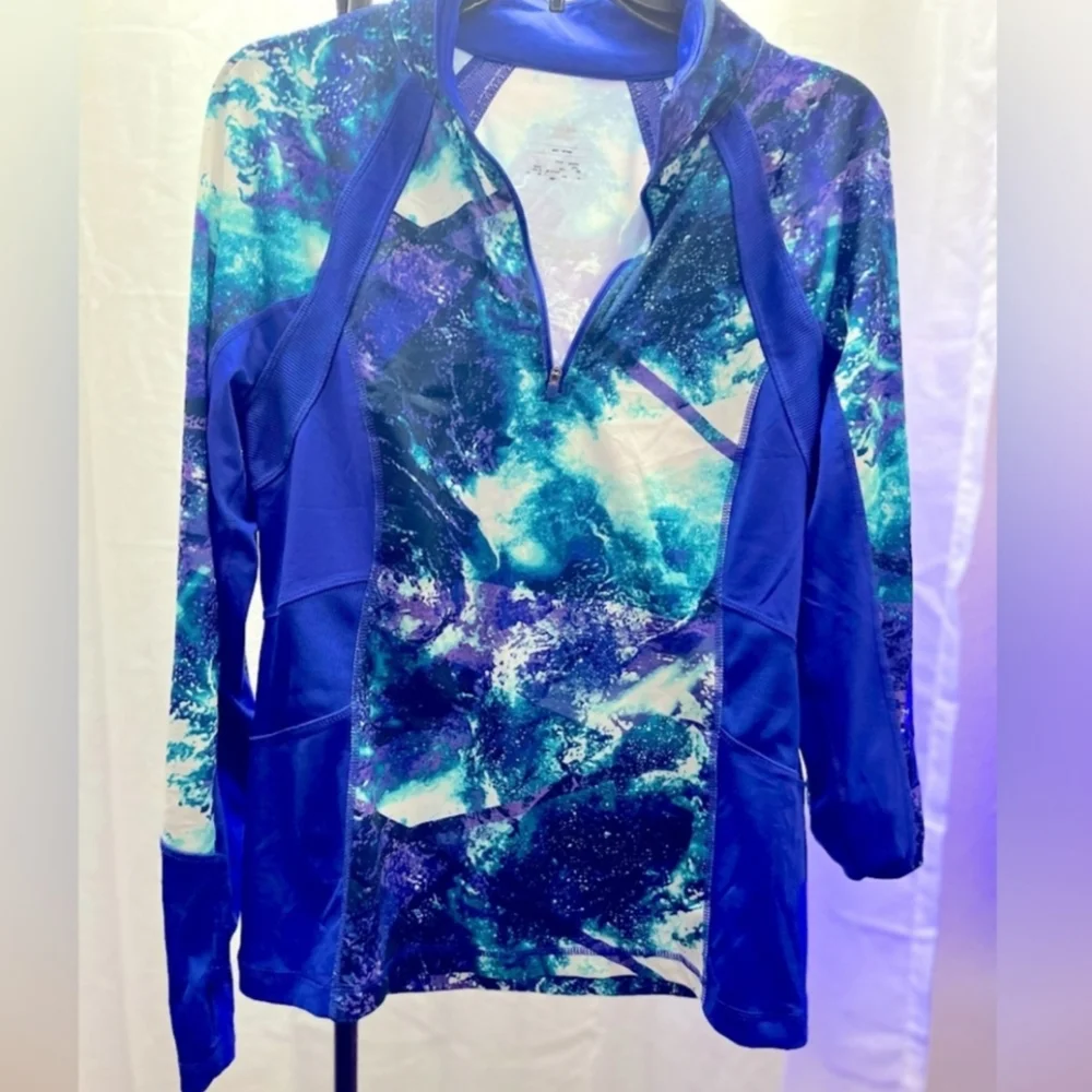 TEK GEAR Quarter Zip Thumb Holes Pullover Multi Color Blue Purple Pre Loved - Picture 1 of 3